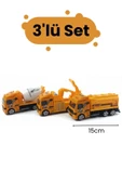 3’lü İnşaat Kamyon Seti – 15 cm Oyuncak Beton Mikseri, Vinç ve Tanker thumbnail 3