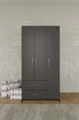 AYMOBSAN Mavera 3 Kapaklı 2 Çekmeceli Gardrop, Antrasit, 90 cm thumbnail 3