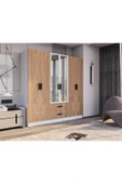 AYMOBSAN Valeria 6 Kapılı 2 Çekmeceli Gardrop Geniş Dolap & Aynalı Elbise Dolabı Atlantik Çam & Beyaz thumbnail 2