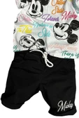 Erkek Çocuk Renkli Yazılar ve Karakter Baskılı Siyah Şortlu Takım thumbnail 3