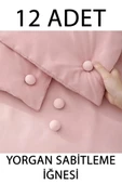 12 Adet Çarşaf Yorgan Kılıfı Sabitleme İğnesi Düğmeli Klipsi Sabitleyici Pembe thumbnail 1