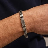 Gümüş Oksitli Desenli Erkek Bileklik thumbnail 5