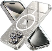 Cisteen Apple iPhone 15 Pro Max uyumlu Simli Magsafe Şarj Özellikli Şeffaf Sert PC SARARMAZ Kılıf thumbnail 2