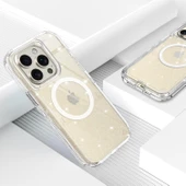 Cisteen Apple iPhone 15 Pro Max uyumlu Simli Magsafe Şarj Özellikli Şeffaf Sert PC SARARMAZ Kılıf thumbnail 3