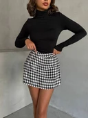 Kapaklı kaşe şort etek siyah beyaz kazayağı h261218 thumbnail 5