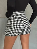 Kapaklı kaşe şort etek siyah beyaz kazayağı h261218 thumbnail 4
