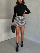 Kapaklı kaşe şort etek siyah beyaz kazayağı h261218 thumbnail 2