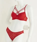 biçomi Kırmızı Destekli Çift Çapraz Dantelli Sütyen Takımı 4307 thumbnail 1