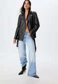Stradivarius Oversize suni deri biker ceket thumbnail 2