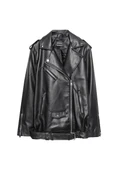 Stradivarius Oversize suni deri biker ceket thumbnail 5