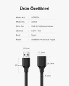 UGREEN USB 2.0 Uzatma Kablosu Siyah 5 Metre, 10318 thumbnail 10