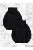 Örümcek Baskılı Sevgili Çift Kombini Kapüşonlu Sweatshirt - Hodie - Siyah thumbnail 2