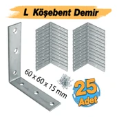 Mobilya Dolap Duvar Sabitleme 25 ADET Metal Köşebent 60x60x15 mm Bağlantı Aparatı L Demiri Gönye thumbnail 2