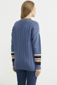 V Yaka Saç Örgülü Triko Kazak - Indigo thumbnail 6
