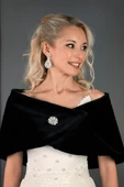 EDDA GELİN AKSESUARLARI Kısa Kürk Etol Gelin Bolero Siyah 8003 thumbnail 1