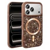 iPhone 17 Pro Kılıf Pırlanta Tasarımlı M-safe Şarj Özellikli Mozaik Silikon Kapak thumbnail 2