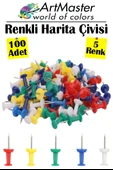 Renkli Harita Çivisi 100 Lü 1 Paket Mantar Pano Raptiyesi Renkli Pano İğnesi Okul Büro Renkli Harita Çivisi Ofis thumbnail 1