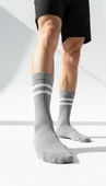 Erkek Spor Çorap 2’lü Set – Pamuklu, Esnek, Çizgili Model (Siyah Gri) thumbnail 6