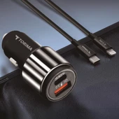 Torima C16 45W Silver Araç Şarj Cihazı Lıghtnıng Kablolu Hızlı Şarj Adaptörü thumbnail 2
