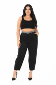 Büyük Beden Lastikli Yüksek Bel Örme Likralı Geniş Kalıp Mom Kadın Pantolon thumbnail 1