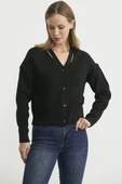 Yaka Detaylı Düğmeli Triko Hırka - Siyah thumbnail 4