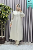 Kadın Tesettür Giyim Büyük Beden Fermuarlı Jumbo Uzun Tunik thumbnail 6