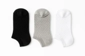 Kadın Görünmez Çorap 3’lü Set – Pamuklu, Esnek, File Dokulu (Siyah Gri Beyaz) thumbnail 9