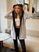 MDB Kadın Uzun Kollu Kapşonlu çift Renkli şardonlu Iki Iplik Ceket thumbnail 6