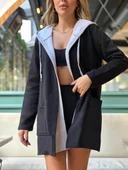 MDB Kadın Uzun Kollu Kapşonlu çift Renkli şardonlu Iki Iplik Ceket thumbnail 6