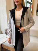 MDB Kadın Uzun Kollu Kapşonlu çift Renkli şardonlu Iki Iplik Ceket thumbnail 4