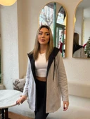 MDB Kadın Uzun Kollu Kapşonlu çift Renkli şardonlu Iki Iplik Ceket thumbnail 7