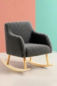 LOOP Sallanan Sandalye – Antrasit Teddy Kumaş | Doğal Ahşap Ayaklı Berjer - Sallanan Koltuk thumbnail 1
