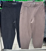 Büyük Beden Lastikli Yüksek Bel Taşlı Mom Likralı Taş Deri Detaylı Kışlık Kaşe Kadın Pantolon thumbnail 5