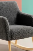 LOOP Sallanan Sandalye – Antrasit Teddy Kumaş | Doğal Ahşap Ayaklı Berjer - Sallanan Koltuk thumbnail 3