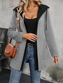 MDB Kadın Uzun Kollu Kapşonlu çift Renkli şardonlu Iki Iplik Ceket thumbnail 3