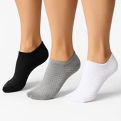 Kadın Görünmez Çorap 3’lü Set – Pamuklu, Esnek, File Dokulu (Siyah Gri Beyaz) thumbnail 1