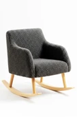 LOOP Sallanan Sandalye – Antrasit Teddy Kumaş | Doğal Ahşap Ayaklı Berjer - Sallanan Koltuk thumbnail 2
