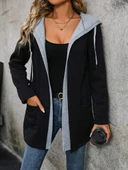 MDB Kadın Uzun Kollu Kapşonlu çift Renkli şardonlu Iki Iplik Ceket thumbnail 1