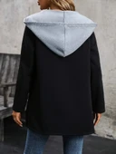 MDB Kadın Uzun Kollu Kapşonlu çift Renkli şardonlu Iki Iplik Ceket thumbnail 3