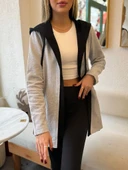 MDB Kadın Uzun Kollu Kapşonlu çift Renkli şardonlu Iki Iplik Ceket thumbnail 5