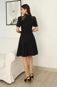 Omuz Tül Detaylı Gömlek Yaka Midi Elbise 2327-Siyah thumbnail 7