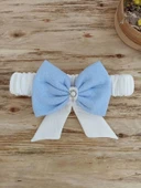 LitaeTrend Bal Peteği My Prince Taç Nakışlı İnci Fiyonklu Dantel Duvaklı Delüks Kundak Bebek Battaniyesi Mavi thumbnail 6