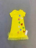 LitaeTrend 1-2-3 Yaş Renkli Kelebekler Nakışlı Eteği Fırfırlı Jile Çocuk Elbisesi Sarı thumbnail 2