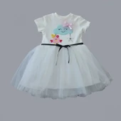 LitaeTrend 1-2-3 Yaş Tül Tokalı Bulut Civciv Ve Yıldız Nakışlı Kız Bebek Elbisesi Beyaz thumbnail 2