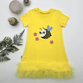 LitaeTrend 1-2-3 Yaş Arıcık Nakışlı Eteği Fırfırlı Jile Kız Çocuk Elbisesi Sarı thumbnail 1