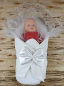 LitaeTrend Yenidoğan Bal Peteği Taç Nakışlı Kundaklı Trilüks 3lü Alt Açma Seti Ekru thumbnail 3