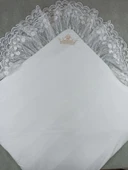 LitaeTrend Yenidoğan Saray Kadife Taç Nakışlı İnci Fiyonklu Çift Dantel Duvak Trilüks Kundak Bebek Battaniyesi Vizon-ekr thumbnail 4