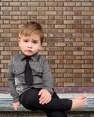 LitaeTrend 3-4-5 Yaş Kravatlı Keten Gömlek Gabardin Pantolon Uzun Kollu 3lü Erkek Çocuk Takımı Siyah thumbnail 1