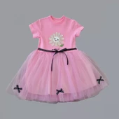 LitaeTrend 1-2-3 Yaş Payet Yapraklı Çiçek Nakışlı Astarlı Kız Bebek Tütü Elbisesi Pembe thumbnail 2