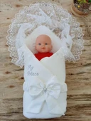 LitaeTrend Yenidoğan Sahra My Prince Nakışlı Lüks Kundak Bebek Battaniyesi Ekru thumbnail 2